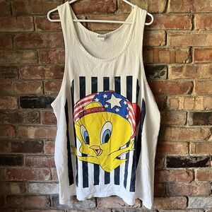 Vintage 1996 Tweety Looney Tunes Graphic T Shirt Tank Single Stitch White XL